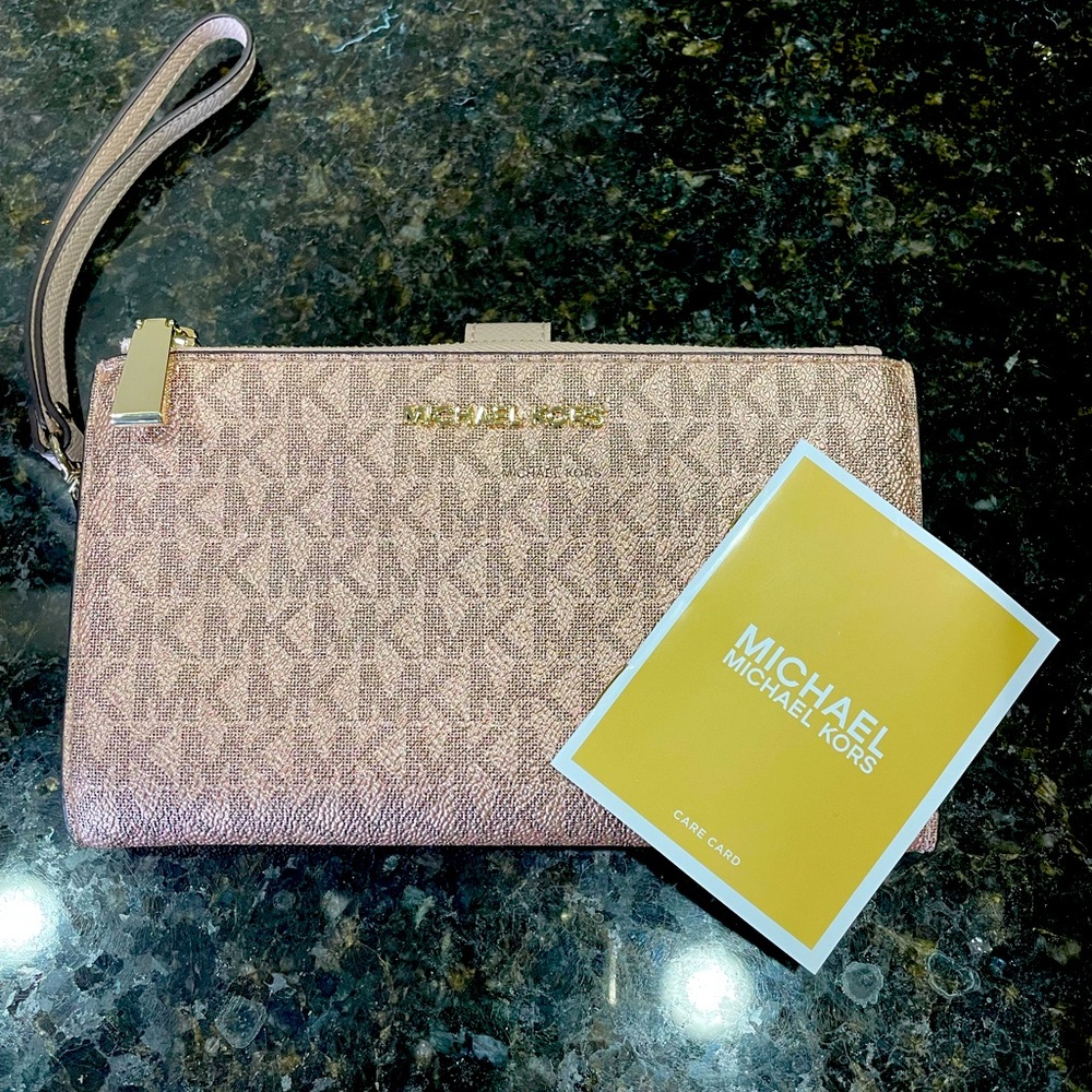 Michael Kors Large Double Zip Wallet Wristlet Gold
